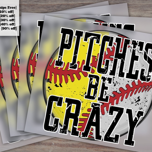 Crazy Baseball Pitches, Softball Design, Distressed Baseball Art, Heat Transfer Ready, DTF Press Designs