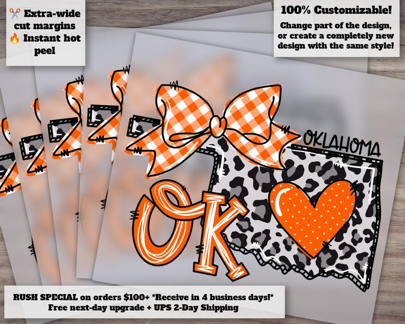 Doodle d'art de l'Oklahoma en orange et noir - Prêt à l'emploi, transfert à chaud, DTF - Idéal pour les travaux manuels en faux appliqués, format CD image 1