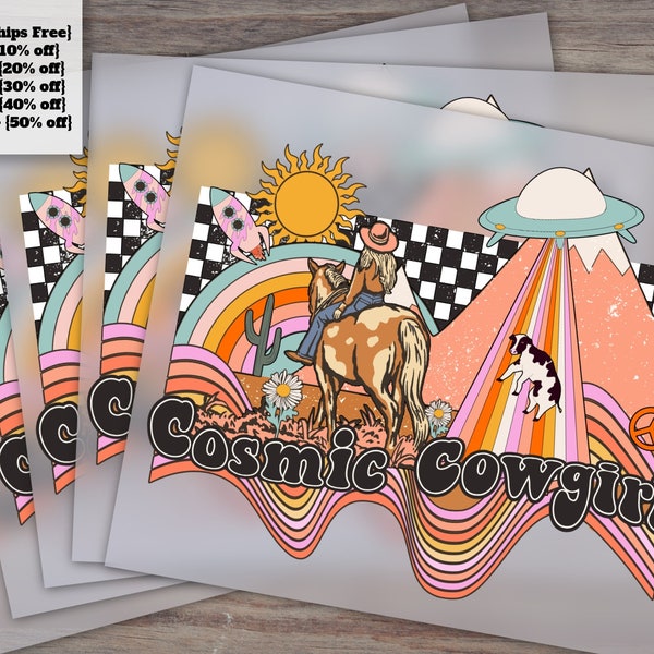 Retro Cosmic Cowgirl Design for Shirt, Ready to Press Heat Transfer, Western Space Sublimations DTF