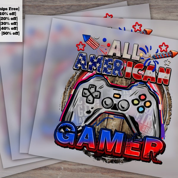 USA Gamer 4th of July Design, American Flag Heat Transfer, Ready to Press Sublimate Design for DTF, All American Gamer Design