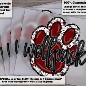 Maroon Wolfpack Football Paw Hand Drawn Design | Mascot Heat Transfer Ready to Press | Wolfpack Football Art DTF