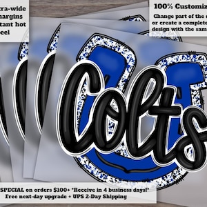 Blue Colts Football Mascot Hand Drawn Design, DTF Heat Transfer Ready to Press, Colts Printable, Colts Football Graphic