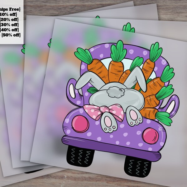 Easter Bunny DTF Heat Transfer: Western Easter, Farm Animal Themed, Truck with Bunny and Eggs, Ready to Press Design