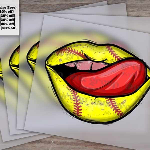 Softball Mom Ready-to-Press Design, Lips Softball Heat Transfer, DTF Tongue Sublimation Pattern