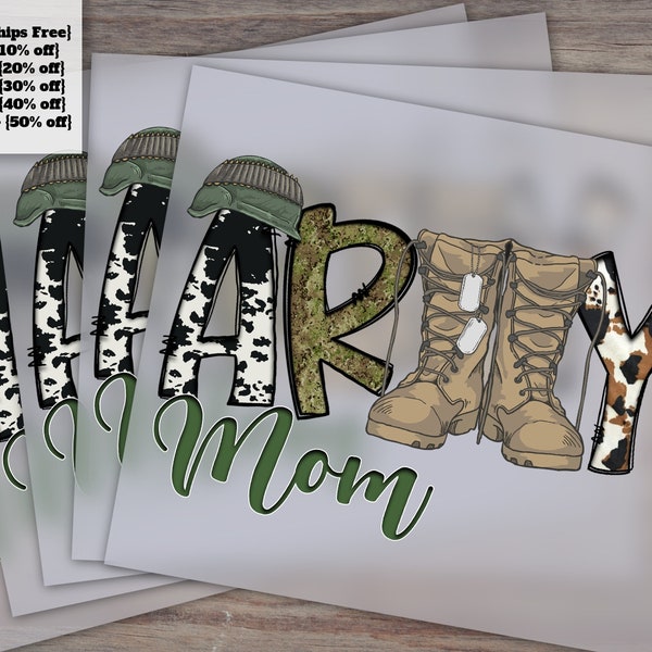 Army Mom Western Camouflage Design, Cowhide Pattern, Army Boots and Hat, Ready to Press Heat Transfer, DTF, Optimized for Army Sublimation