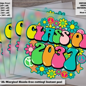 2037 Groovy Flower Class Design, Ready-to-Press School Heat Transfer, Colorful DTF, Class of 2037 Clip Art