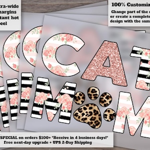 Estampado de leopardo y guepardo de mamá gata: diseño floral ruborizado - Transferencia térmica lista para imprimir DTG, DTF - Obra de arte original