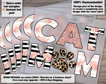 Cat Mom Leopard Cheetah Print: Blush Floral Paw Design - DTG, DTF Ready-to-Press Heat Transfer - Original Artwork