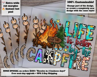 Campfire Life Inspired Design, Ready-to-Press Heat Transfer, Camping Clipart and Camp Life Art, DTF, Ideal for Campers