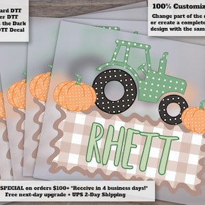 Name Block Swiss Dot Tractor DTF Transfer Gingham Stripe Pumpkin Kids Preppy Custom Ready to Press Heat Transfer