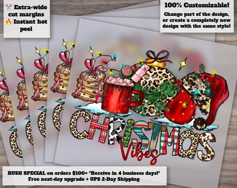 Christmas Vibes Heat Transfer, DTF Ready-to-Press, Merry Christmas Holiday Design, Christmas Lights Press