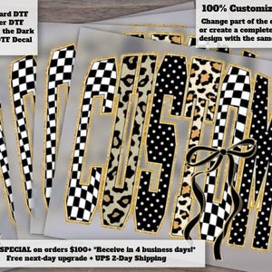 Custom Mascot Coquette Bow DTF Transfer - Personalized Team Name Leopard Checkered School Spirit Sports Mom Iron On