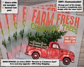 Vintage Red Truck with Christmas Trees | Retro Farm Fresh Christmas Heat Transfer | Ready to Press DTF Design