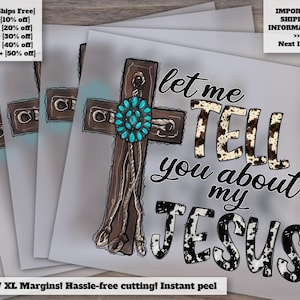 Jesus DTF Transfer: Custom Print, Western, Gemstone Turquoise, Cowhide, Cross Ready to Press