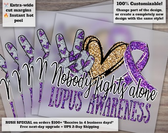 Lupus Awareness Design, Heat Transfer Ready, Peace Love Cure DTF, Nobody Fights Alone, Etsy Shop Listing
