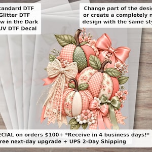 Peach Patchwork Pumpkin , Coquette Fall Bow Design, Vintage Floral Pumpkin Graphic, Cottagecore Autumn Shirt Download DTF Transfer Ready to