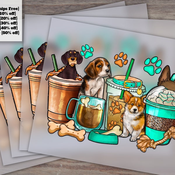 Dog Mama Coffee Cup Designs, Western Heat Transfer, DTF Ready to Press, Dog Drink Illustration, Direct Download