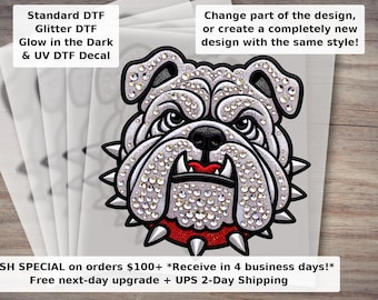 Sparkly Bulldog Mascot DTF Transfer | School Spirit Ready to Press Heat Transfer Shirt Decal