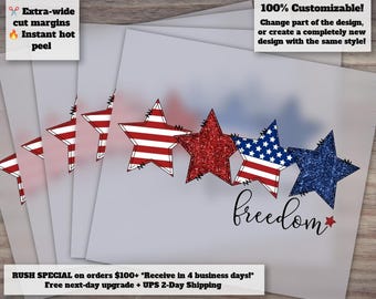 Patriotic 4th of July Shirt Design, Red White Blue Stars, Freedom Graphic, Commercial Ready to Press, Heat Transfer, DTF