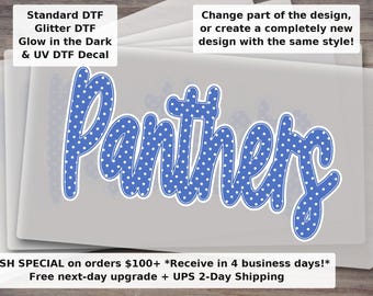 Blue Polka Dot Panthers Mascot DTF Transfer - School Spirit Game Day Team Spirit Ready to Press Shirt Design
