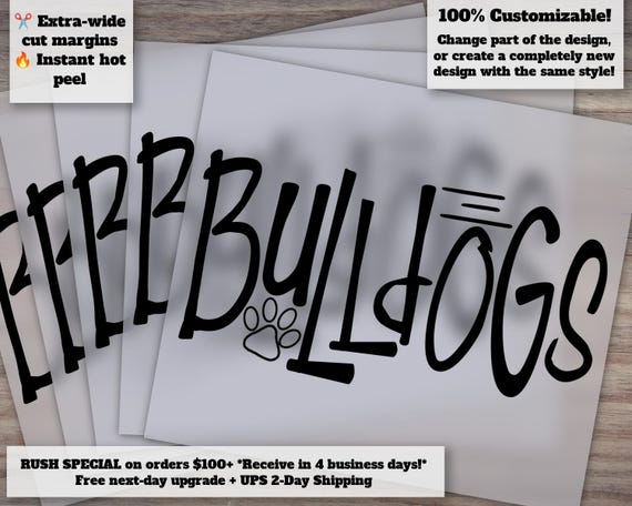 Bulldogs Mascot Doodle Letters for Team Apparel: Ready-to-Press Heat Transfers, DTF Files in Black and White