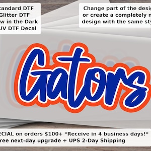 Gators Mascot DTF Transfer | Team Gators Script Game Day Ready-to-Press Heat Transfer for Shirts and Apparel