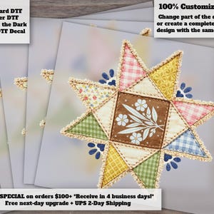 Vintage Quilted Star Heat Transfer Retro 90s Inspired Floral Cozy Design