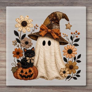 Patchwork Witch Ghost DTF Transfer - Spooky Fall Halloween Ready to Press Heat Transfer image 6