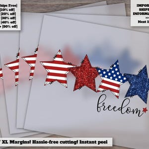 Patriotic 4th of July Shirt Design, Red White Blue Stars, Freedom Graphic, Commercial Ready to Press, Heat Transfer, DTF