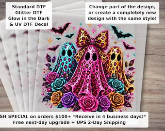 Coquette Neon Ghost Trio , Leopard Halloween Ghost , Floral Spooky Season Shirt Design, Cute Preppy DTF Transfer Ready to Press