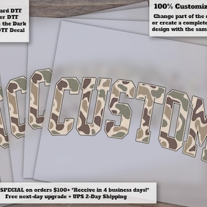 Old School Camo Varsity Letters Custom Name Heat Transfer