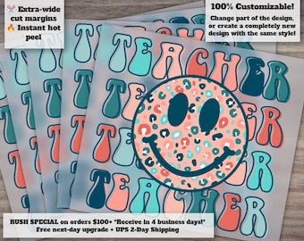 Teacher Appreciation DTF Heat Transfer, Ready-to-Press, Trendy Smiley Teacher Design, Hot Peel, Cute DTF Transfer for Teachers