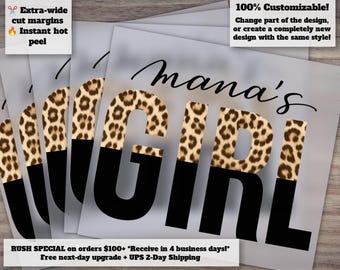 Mama's Girl Design - Little Girl, Mommy and Me, Leopard Print, Cute Mama-Daughter, Baby Girl, Ready to Press, Heat Transfer, DTF