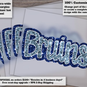 Bruins Glitter Sequins Hand Drawn Patch Faux Appliqué | Ready to Press Heat Transfer DTF for Football Crafts