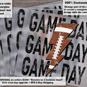 Game Day Football Lightning Bolt Dtf, Digital Transfer Print, Distressed Football Dtf, Heat Press, Stacked Football Print, sublimation Print