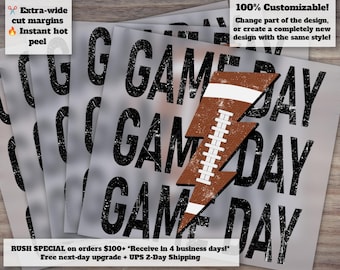 Game Day Football Lightning Bolt Dtf, Digital Transfer Print, Distressed Football Dtf, Heat Press, Stacked Football Print, sublimation Print