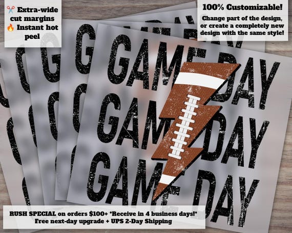 Game Day Football Lightning Bolt Dtf, Digital Transfer Print, Distressed Football Dtf, Heat Press, Stacked Football Print, sublimation Print