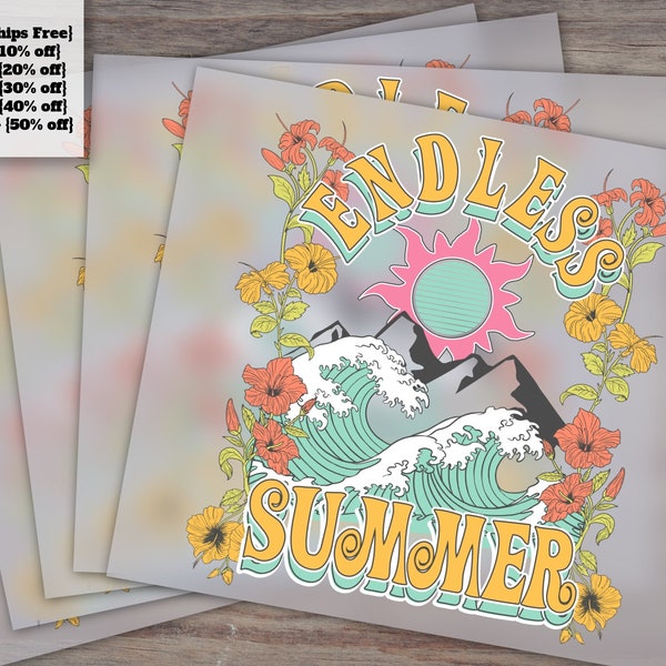 Vintage Retro Designs for Shirts, Endless Summer Ocean Beach Theme, Heat Transfer, DTF, Groovy Ready-to-Press