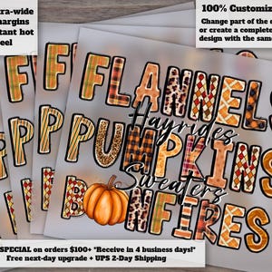 Western Fall Design: Flannels, Hayrides, Pumpkins, Sweaters, Bonfires - Autumn Thanksgiving October Heat Transfer DTF