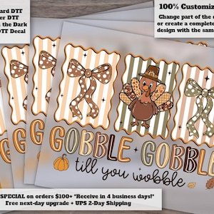 Preppy Thanksgiving Gobble , Floral Turkey , Thanksgiving Turkey , Fall , Thanksgiving , Turkey files, Autumn DTF Transfer Ready to Press