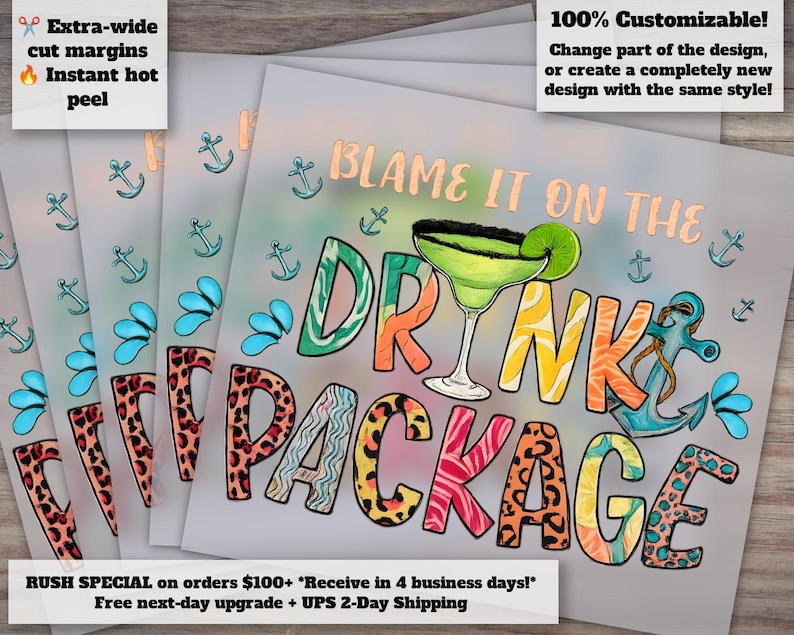 Summer Cruise Drink Package - Funny Vacation, Heat Transfer, Ready to Press, DTF, Summer Life Design image 1