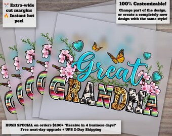 Western-Style Great Grandma Heat Transfer Design, Ready to Press DTF for Mother's Day