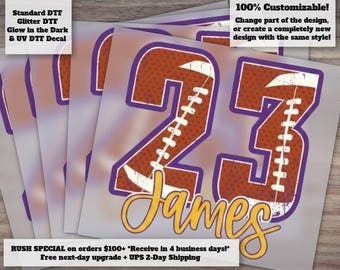 Custom Football Jersey Name and Number DTF Transfer - Personalized Colors Ready to Press