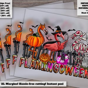 Flamingoween Halloween Party Gift, Spooky Witchy Flamingo with Pumpkin Boo, Heat Transfer Ready to Press, DTF Halloween Decoration