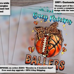 Raising Ballers Heat Transfer Design for Football and Basketball Moms, Ready-to-Press, DTF, DTF Transfer