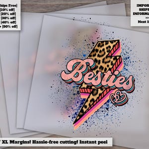 Besties Heart and Leopard Design: Ideal for Shirt Gifts, Mama-Bestie Theme, Ready for Heat Transfer and DTF, Friendship Artwork