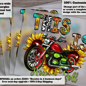 Chopper Motorcycle with Sunflowers - DTF Heat Transfer - Ready to Press - Motorbike Designs for Sublimation