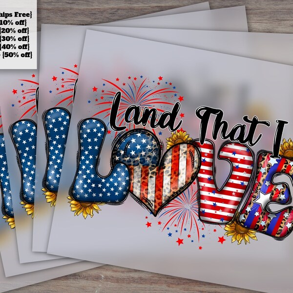 4th of July American Flag Heart Design | Freedom and Western Love Symbol with Sunflower | Heat Transfer and DTF Ready to Press