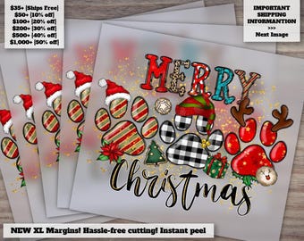 Merry Christmas Paws, Christmas Digital Transfer, Paw Print Digital Transfer Print, Christmas Digital Transfer Print Digital
