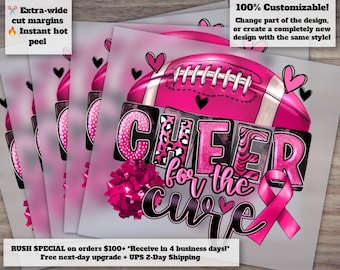 Cheer for the Cure Football Breast Cancer Awareness | Ready to Press Heat Transfer Design | DTF Sublimation Design